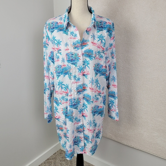 Tommy Bahama Tropical Oasis Boyfriend Shirt Swim Cover-Up Sz XL - Picture 2 of 16